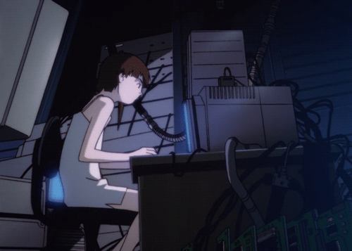 Serial Experiments Lain at her computer